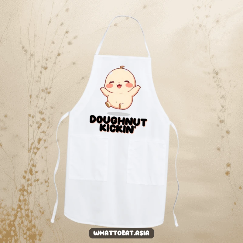 Funny Dumpling Apron featuring a giggling dumpling with tiny legs kicking happily, a playful and practical accessory for any kitchen enthusiast.