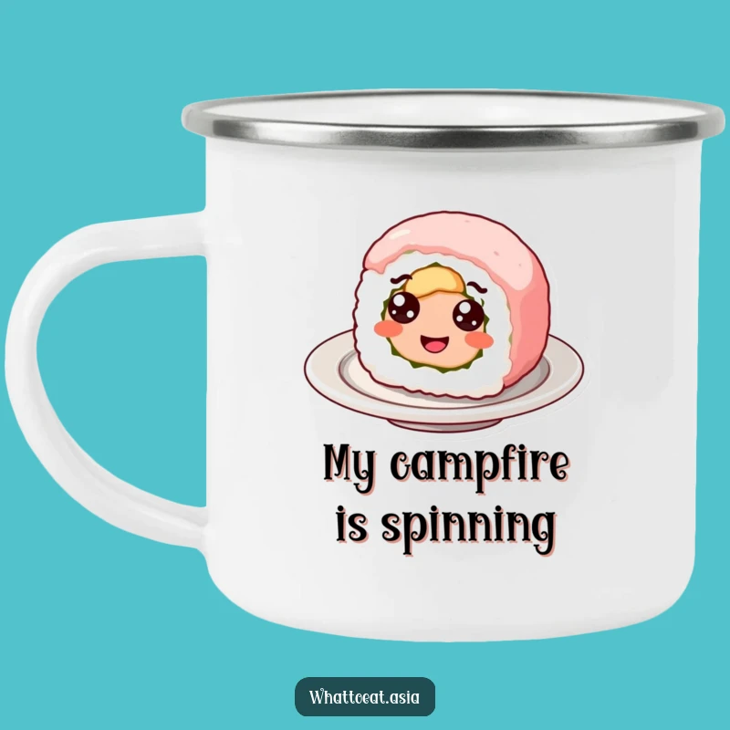 Funny Sushi Roll Camping Mug: Enjoy Your Brew with Googly-Eyed Cheer!
