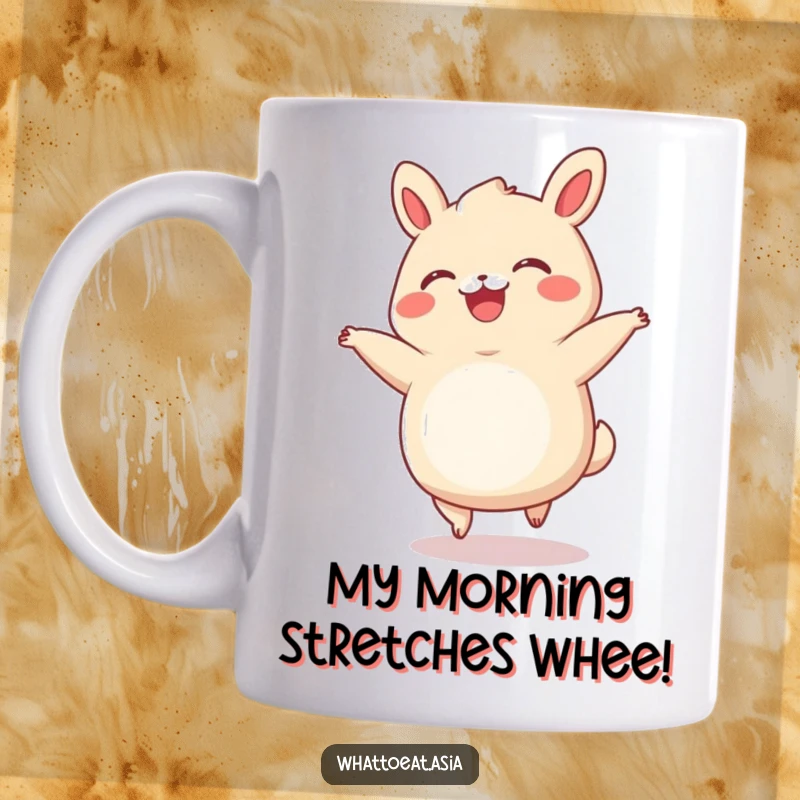 Funny Bao Bun Mug: A smiling bao bun with tiny legs doing a cartwheel with pure delight, bringing joy and laughter.