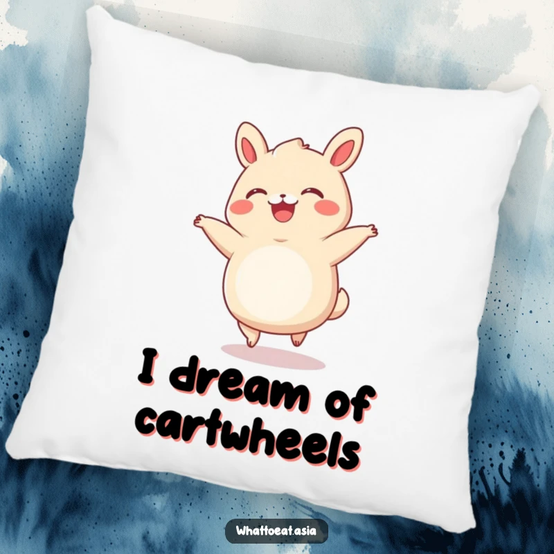 Funny Bao Bun Pillow: A smiling bao bun with tiny legs doing a joyful cartwheel, perfect for adding humor to your decor.