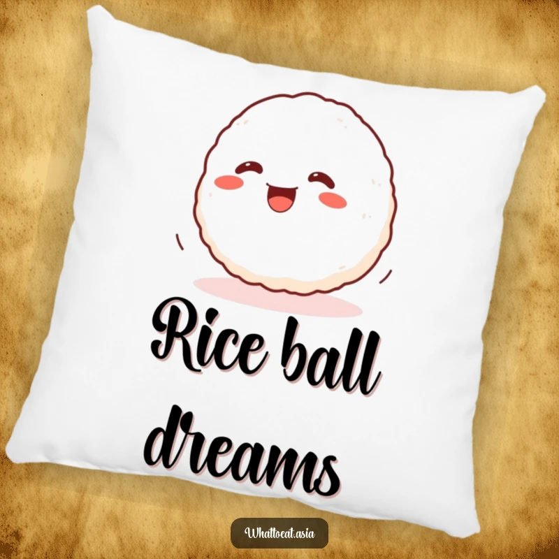 Funny Onigiri Pillow showcasing a wiggling onigiri ball rolling with glee, providing plush comfort and cute, humorous decor.