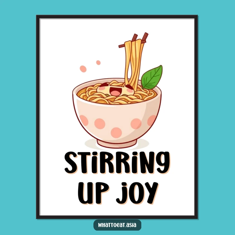 Funny Ramen Digital Art: Jubilant Stirring Bowl Print, Instant Joyful Gift!