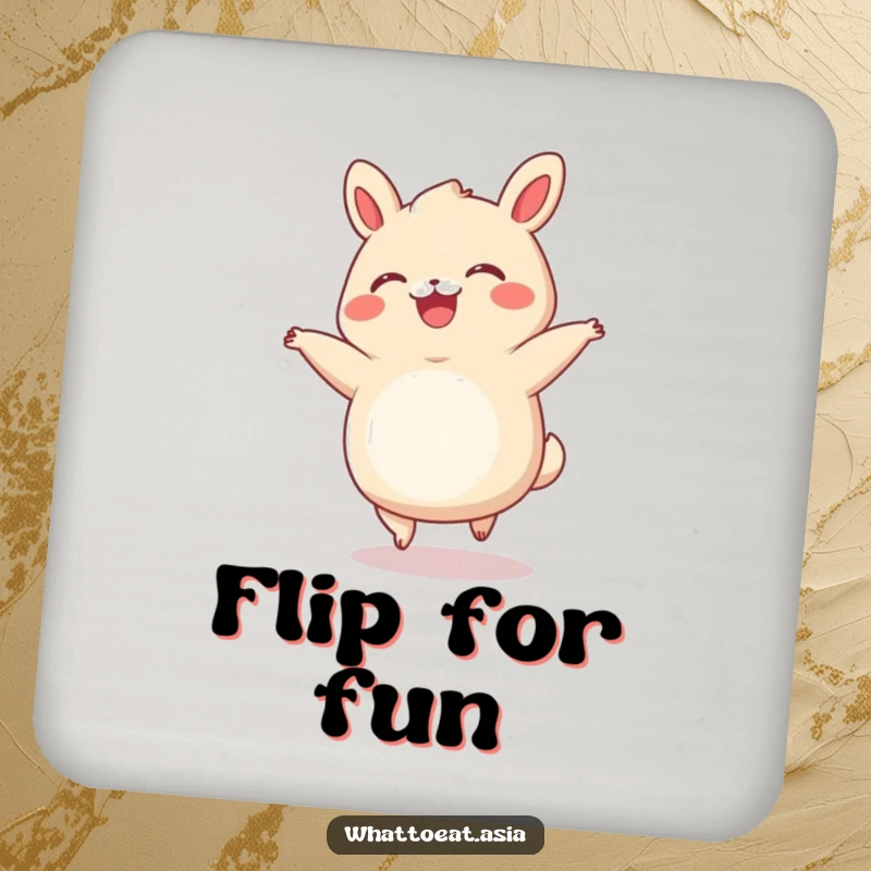 Funny Bao Bun Coaster: A smiling bao bun with tiny legs doing a cartwheel, adding a humorous touch to beverage protection.