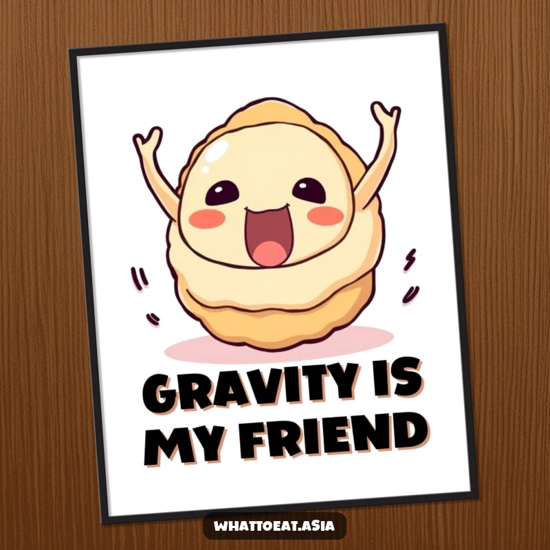 Funny Takoyaki Poster: A delighted takoyaki rolling downhill with immense joy, creating a humorous and dynamic food art piece.