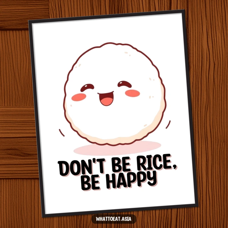 Funny free printable wall art: a wiggling onigiri ball rolling with glee, adding a fun and dynamic element to any wall.