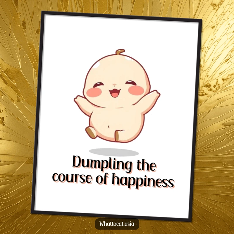 Funny free printable wall art: a giggling dumpling with tiny legs kicking happily, bringing a sense of fun and movement to the room.