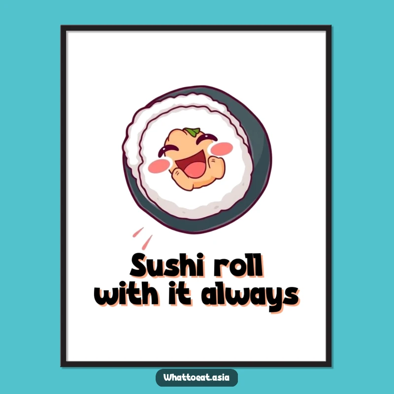 Free Printable Sushi Wall Art: Funny Roll Somesault Downloadable Decor!