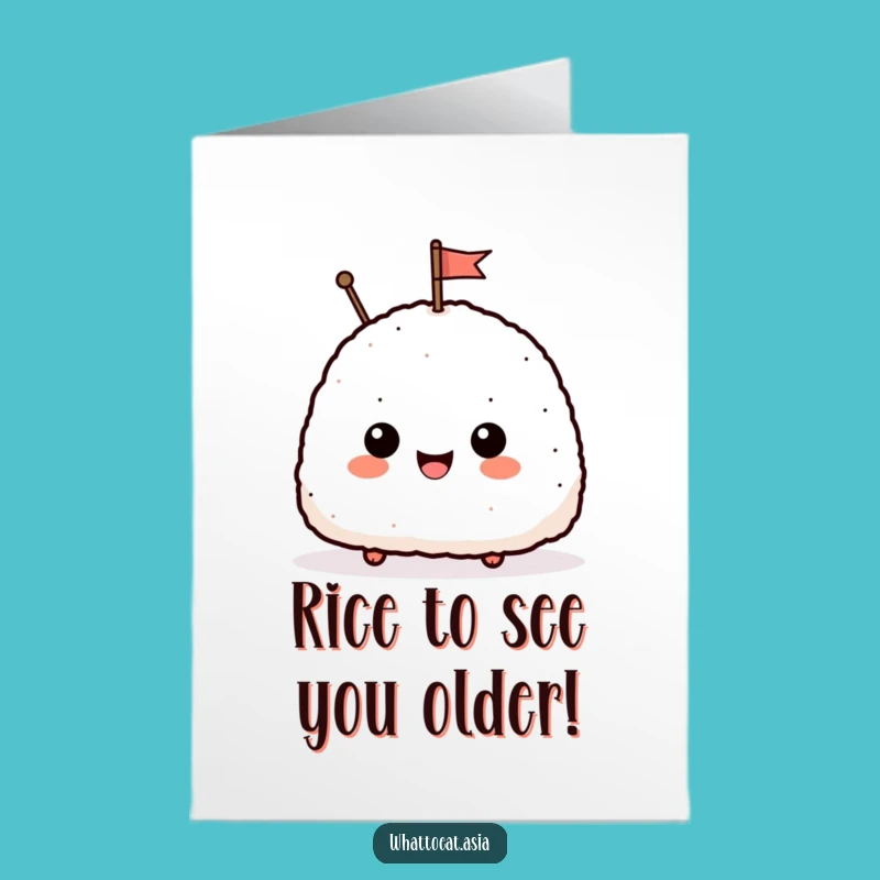 Free Printable Birthday Card: Funny Onigiri Waving Flag - Quick DIY Gift!