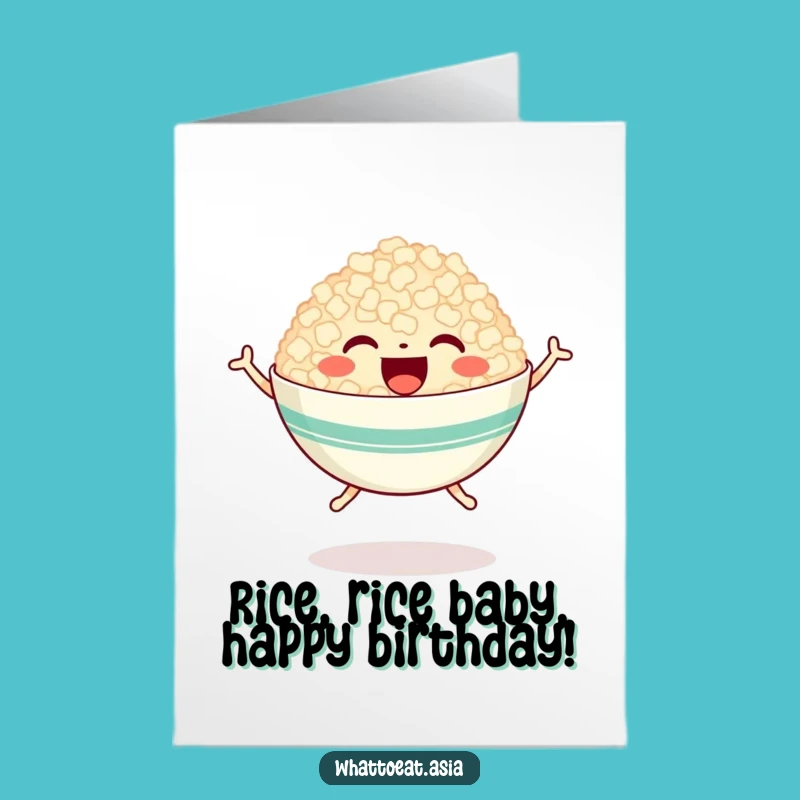 Free Printable Birthday Card: Happy Rice Bowl Jumping Funny Downloadable Greeting