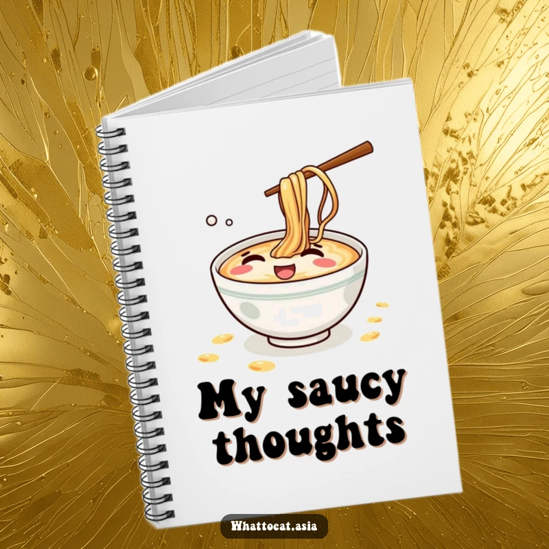 Funny Ramen Notebook: A mischievous ramen bowl giggling and splashing tiny broth droplets, great for jotting down ideas.